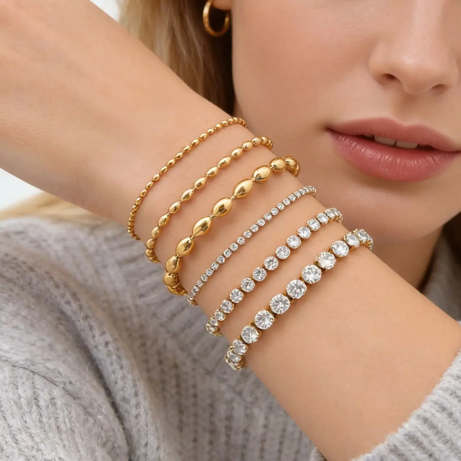 Klassisches AAA Zirkon Tennis-Armband für Damen, Edelstahl Ovalperlen-Kettenarmband, Wasserfester Modeschmuck für Alltag und Party