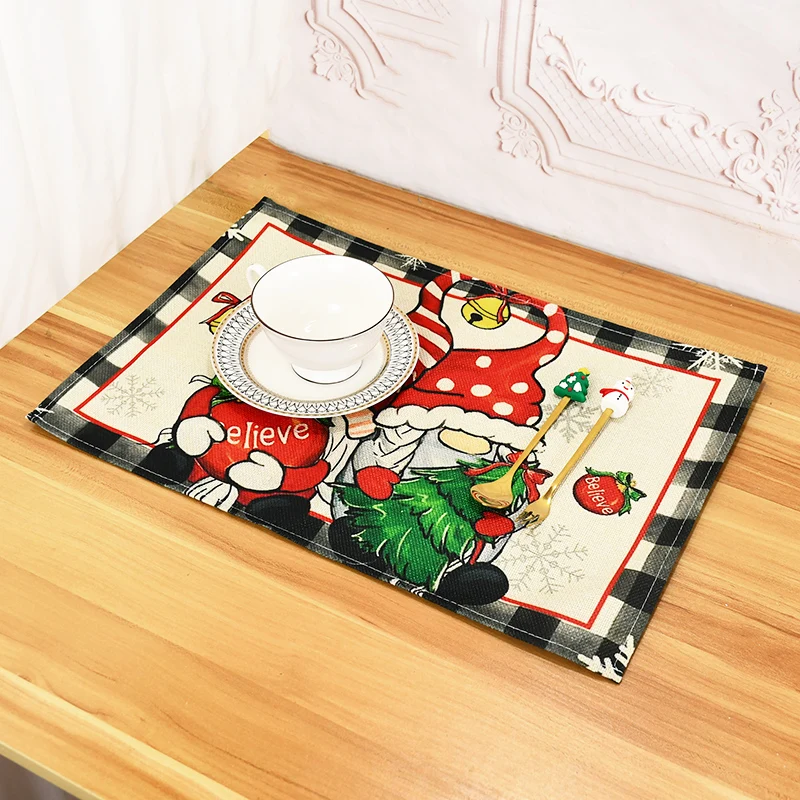 Christmas Themed Table Mats Tableware Cup Coasters Cartoon Character Santa Claus Christmas Table Decorations Party Home Supplies