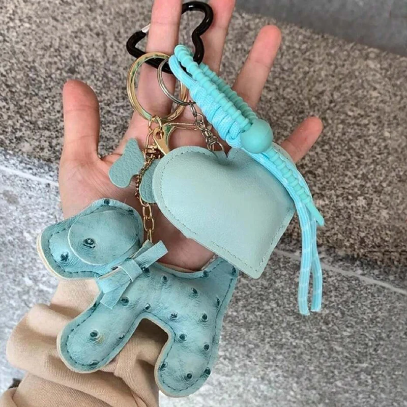 PU Leather Dog Heart Keychain Lovely Car Keyring Carrying on Money Pocket Bag Pendant Animal Fashion Accessories