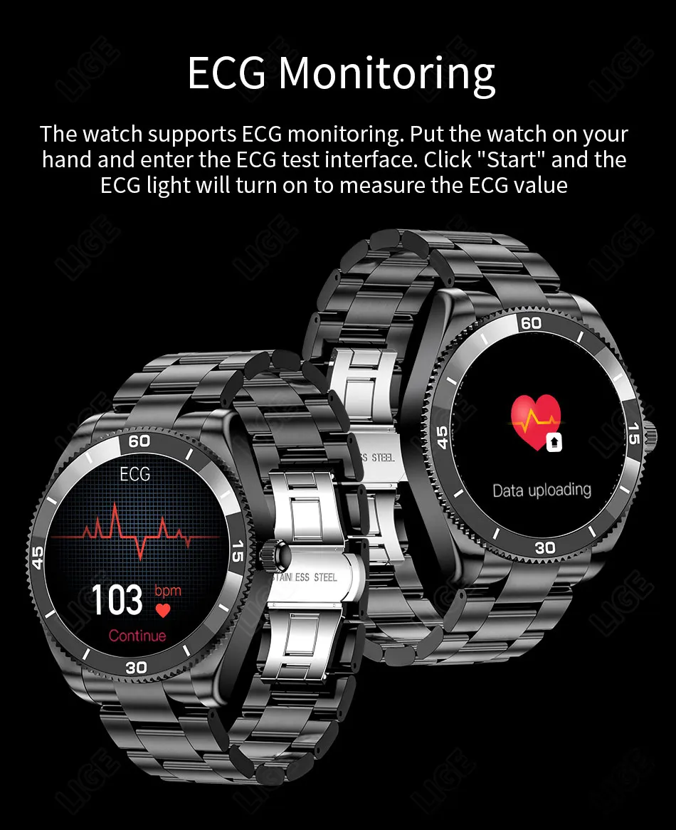 LIGE 2022 New Smart Watch Men Full Touch Dial Call Fitness Tracker IP67 Waterproof Multifunction Steel Strap Men Smartwatch+BoxLIGE Call Smart Watch Men Full Touch Screen Sport Fitness Watches IP67 Waterproof Multifunctional smartwatch For Android ios+Box