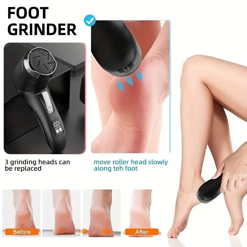 Foot Care Tool Foot Callus Shaver Foot Pedicure Tool Foot Grinder Foot Exfoliator Professional Electric Callus Remover For Feet-Rechargeable Foot Care Kit With 3 Heads, Dander Vacuum Cleaner, LCD Display