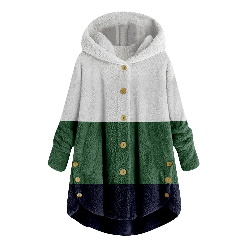 

2023 Autumn Winter New Women Contrast Color Coat Warm Teddy Bear Coat Wool Jacket Female Plush Coat Hooded Jackets