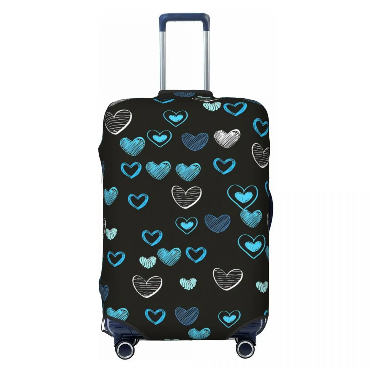 

Blue Hearts Suitcase Cover Cute Heart Print Strectch Cruise Trip Protector Luggage Accesories Vacation