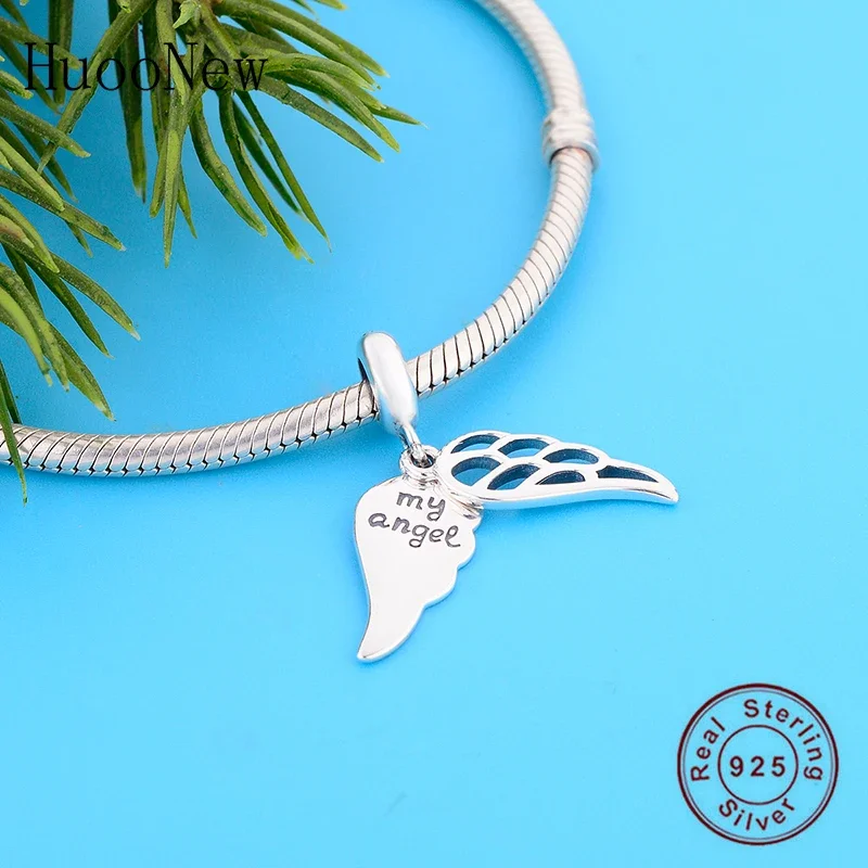 Fit Original Pan  Charm Bracelet 100% 925 Silver Angel Wings Grandma Dad Mum Sister Bead Making Women Memory Berloque 2024 4