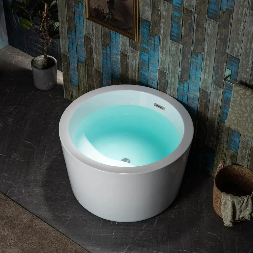 Contemporary Freestanding Acrylic Bathtub Soaking Tub White Brushed Nickel Drain/Overflow 5