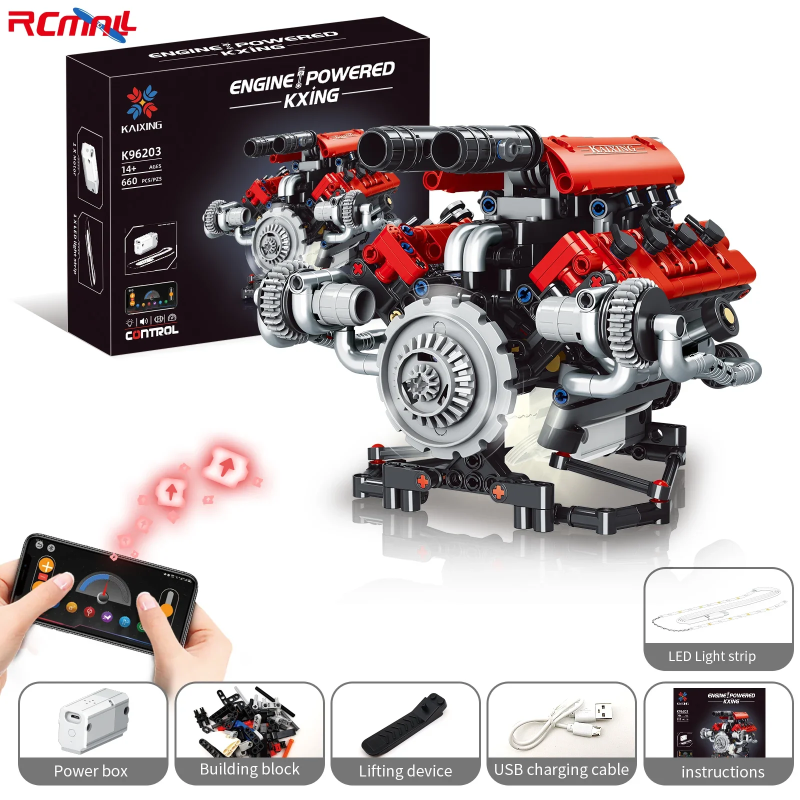 Engine Building Blocks 660PCS with LED Light Assembly