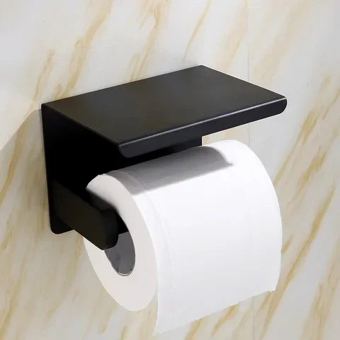 

Toilet Paper Holder Wall Mount Stand Bathroom Rack with Phone Holder Punching Free Paper Towel