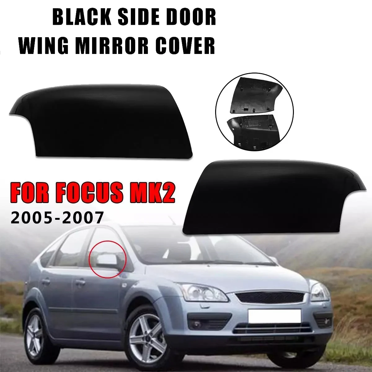 

Glossy Black Car Rear View Mirror Cover Trim Side Wing Case for Ford Focus MK2 2005 2006 2007 Right