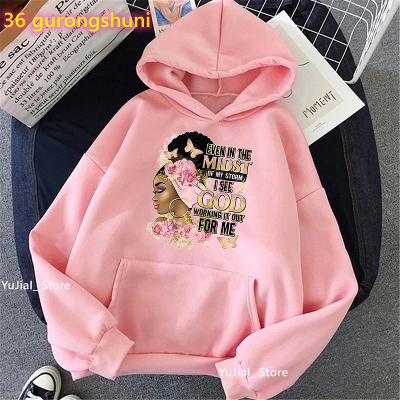 2023 Pink Even In The Midst Of My Storm I See God Working It Out For Me Print Hoodie Women'S Clothing Black Girl Sweatshirt Coat