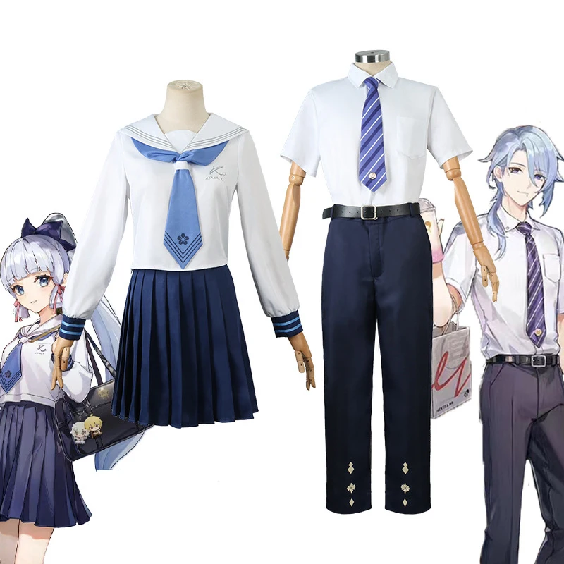 

Genshin Impact Game Kamisato Ayaka Cosplay Costume Kamisato Ayato Full Set School Uniform Outfit Adults Role Play Halloween Suit