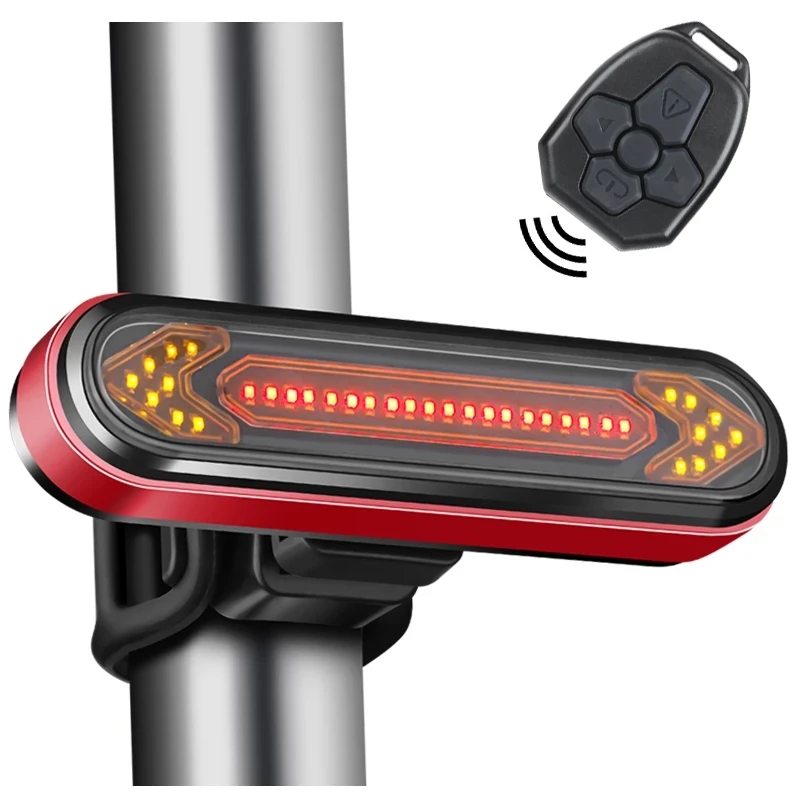 USB 충전식 자전거 후미등 경고등, 스마트 무선 원격 방향 지시등, LED 자전거 랜턴
