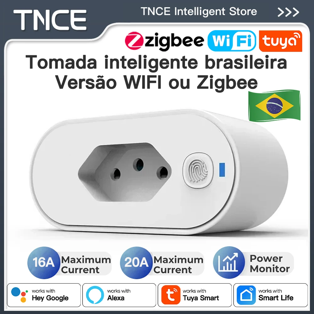 TNCE Smart Plug Adapter TUYA Brazil, WiFi Zigbee smart socket 16A 20A power monitor smart outlet remote control voice Google Home Alexa
