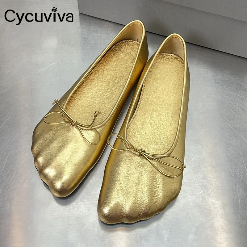 

New Genuine Leahter Comfort Loafers Designer Brand Strange Toe Bowtie Gloves Shoes For Women's Lazy Shoes Female Driving Shoes