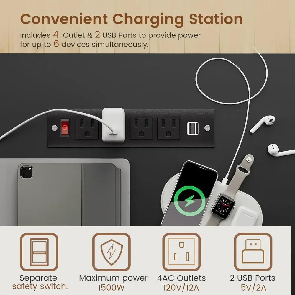 "l-shaped executive desk for home office with storage drawers and integrated power outlet"