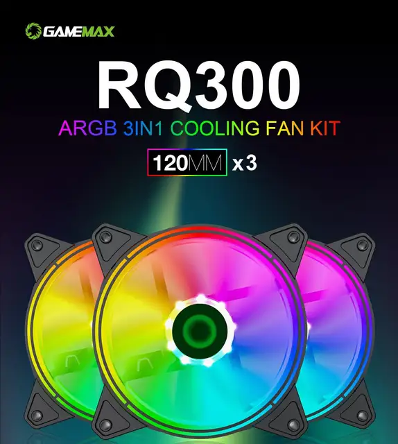 GameMax RB300 RGB PC Case Fan 120mm 5V 3pin Quiet AURA SYNC Colorful  Desktop Computer Cooler Cooling LED ARGB Fan