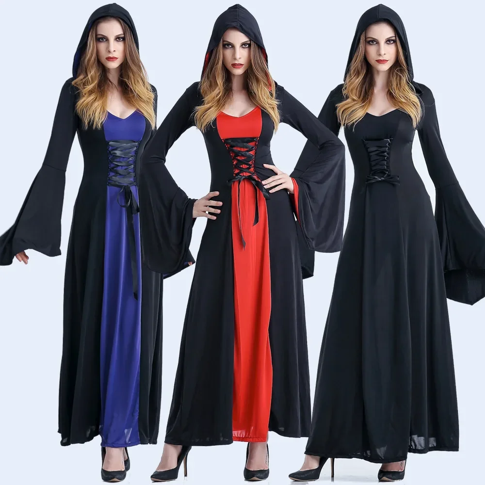 

Purim вечерние костюмы на Хэллоуин для женщин Взрослый готический костюм ведьмы Длинная толстовка необычная фантазия косплей платье