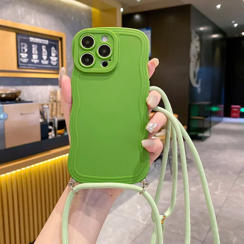 Stylish Wave Edge Lanyard Shockproof Phone Case with Soft Back Cover
