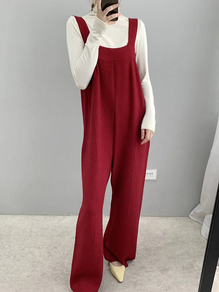 ENjoyce 2023 Autumn Women Vintage Wide Suspender Knit Strap Jumpsuits Ladies Casual Loose Rompers Wide Leg Overalls Bodysuit