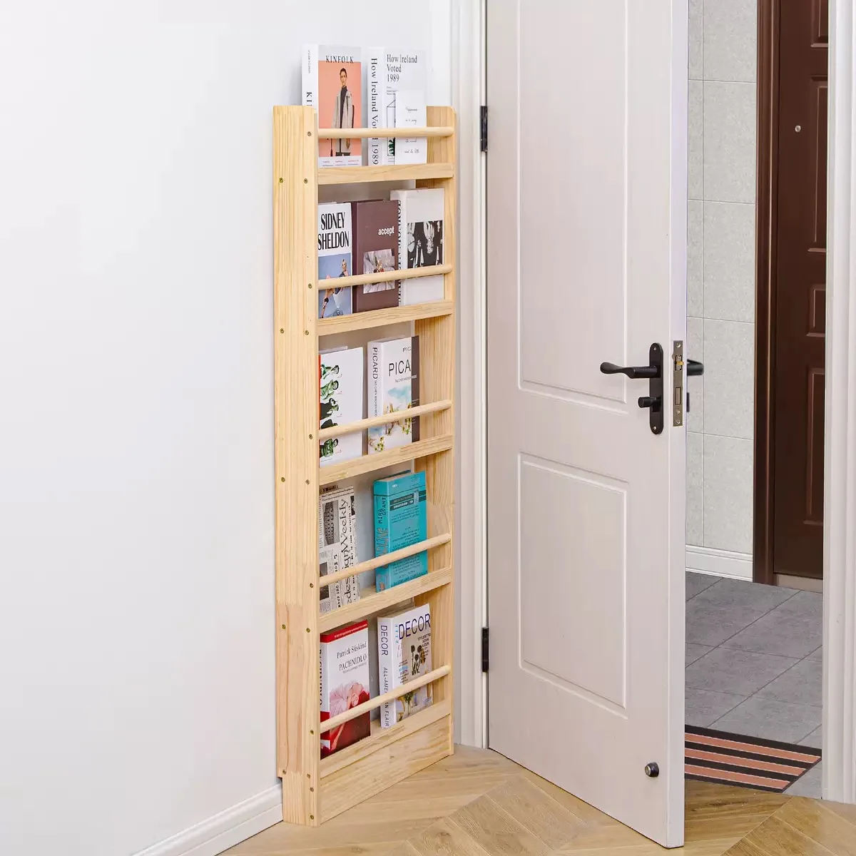 Solid Wood Narrow Bookshelf Door Backspace Saver Children's Miscellaneous Magazine Picture Book Storage Rack snack shelf storage rack,book display stand