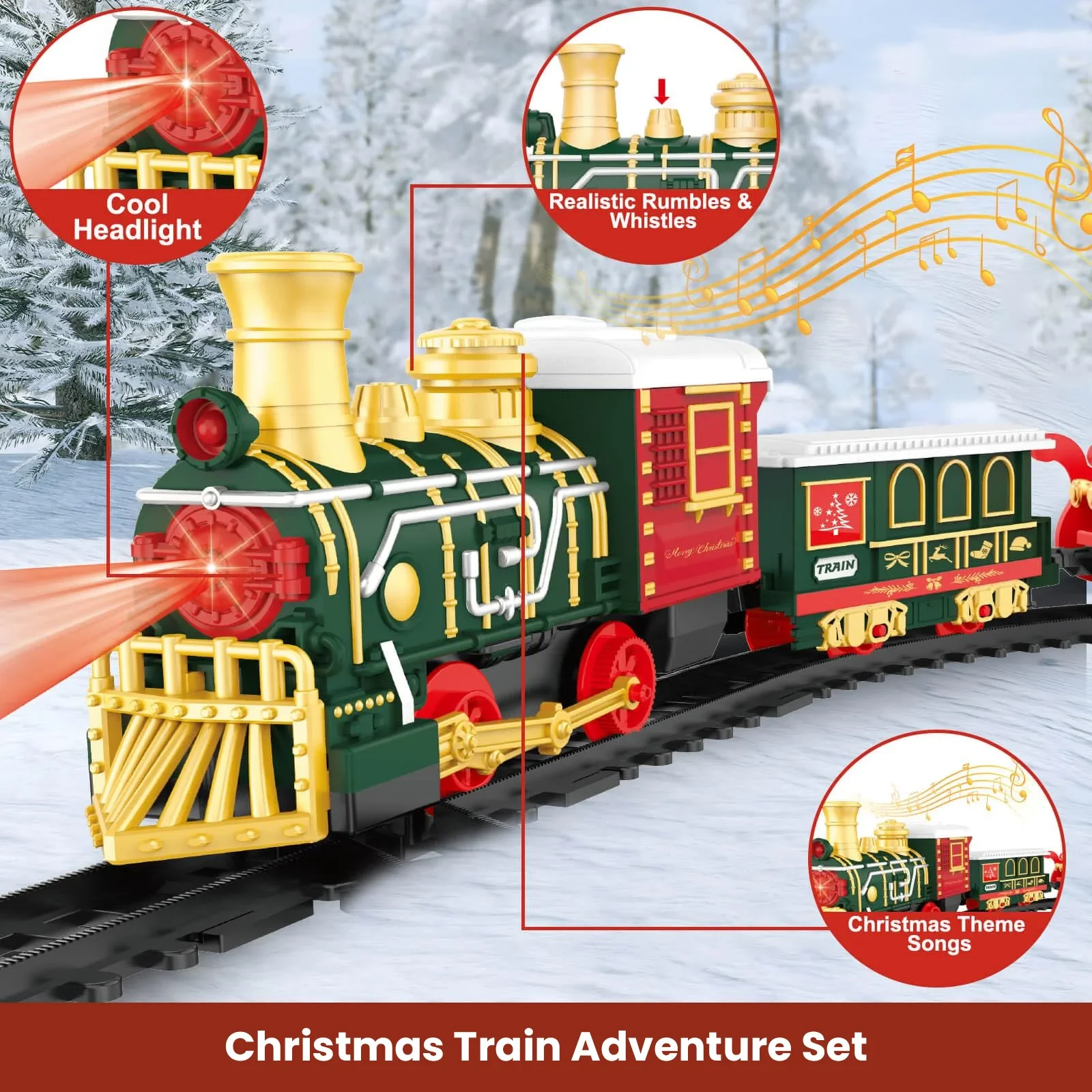 Electric Steam Train Model with Lights for Kids Holiday Gifts