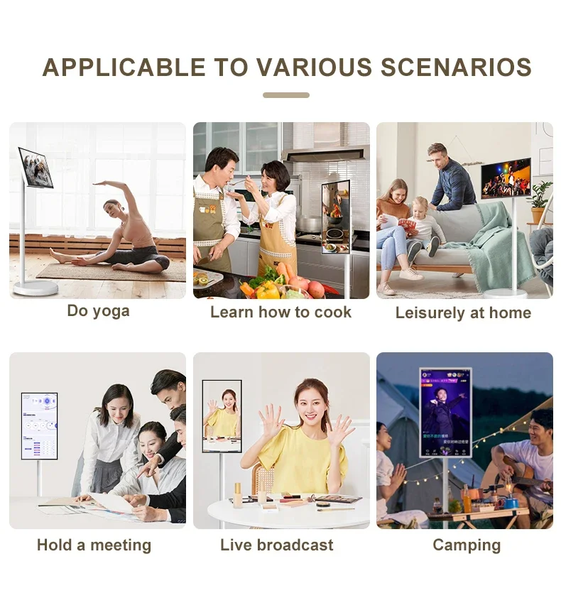 21.5 Inch Battery Power Touch Display Android 12 Smart Lcd Display On Wheels Full Hd Movable Smart Tvs For Live Room