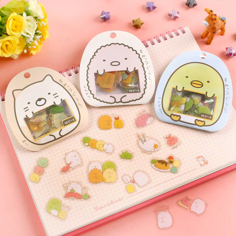 50 pcs/bag DIY Cute Cartoon Kawaii PVC Stickers Lovely Cat Bear Sticker For Diary Decoration Free Shipping art supplies