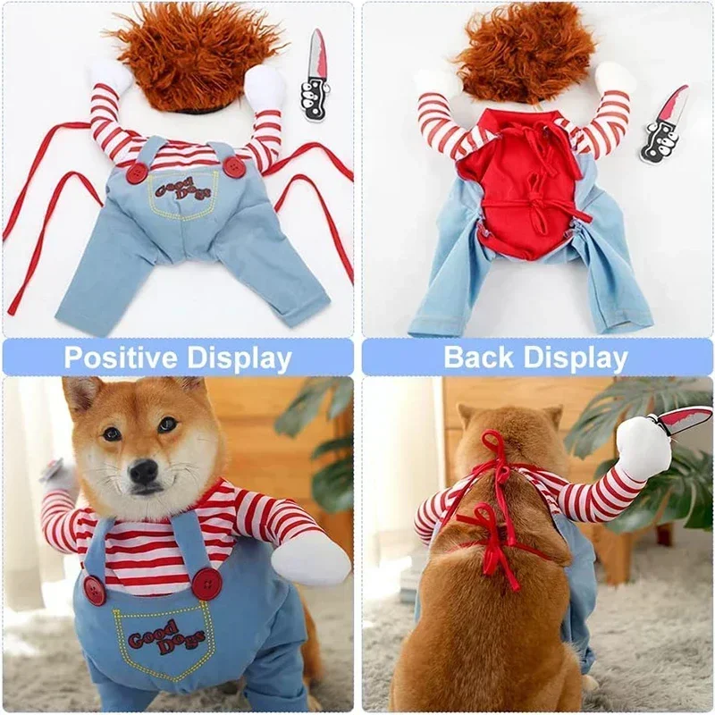 애완 동물 치명적인 인형 개 의류 Chucky 개 코스프레 재미 있은 파티 의상 작은 중형 대형 개를위한 할로윈 크리스마스 개 옷