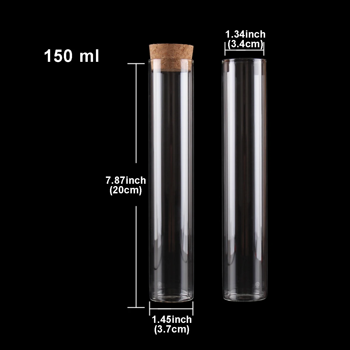 150ml Test Tubes with Cork Stopper 20cm Lenght Glass Tubes Lab Glassware Spice Jars Storage Jars for Craft DIY 2
