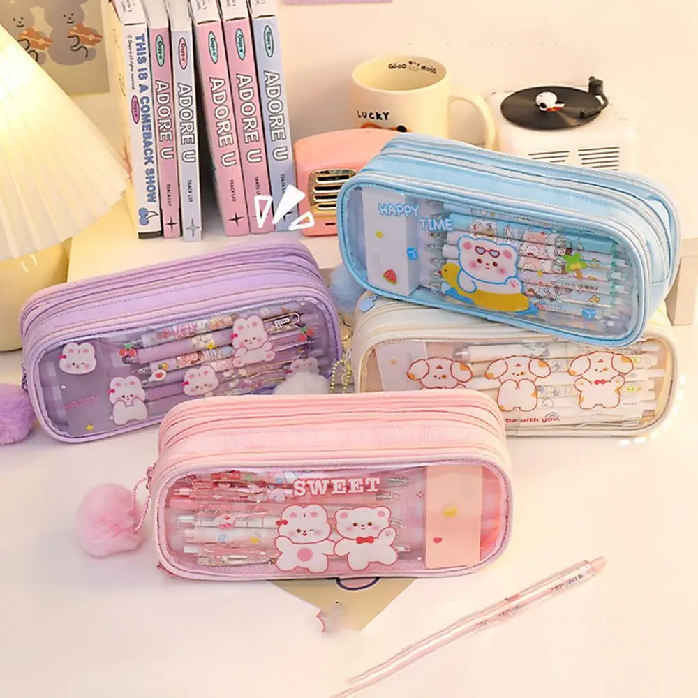 

Cute Pencil Bag Pretty Cartoon PVC Stationery Box Three-layer Large Capacity Pencil Case Student