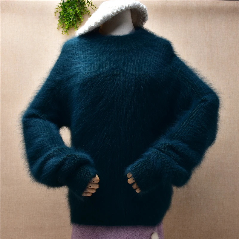 

Female Women Fall Winter Thick Warm Hairy Mink Cashmere Knitted Long Sleeves Turtleneck Slim Blouses Pullover Sweater Jumper Top