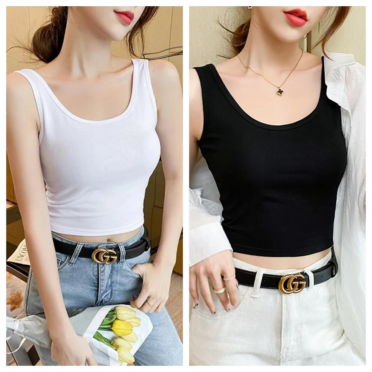 Cotton Camisole Undershirt Women Sleeveless Tops Simple Outer Wear Inner Beauty Back Short Style Bottom Sleeveless Blouse