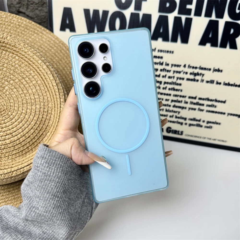 Translucent Matte Magnetic Shockproof Case with Wireless Charging Compatibility