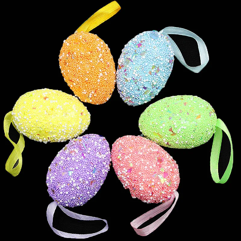 (6pcs/pack) 40 * 60mm Color Particle Simulation Egg Easter Decorations Home Party Party Decoration Pendant Foam Egg