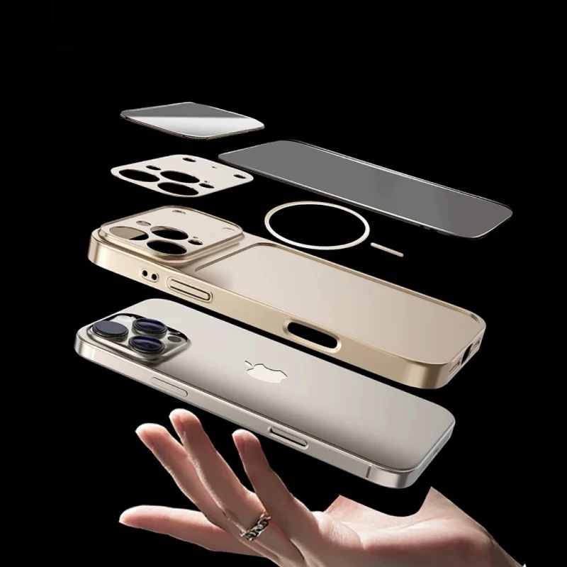 حافظة زجاجية أصلية غير لامعة لهاتف آيفون 17 برو ماكس 16 15 14 13 برو ماكس 17 إير مغناطيسي Magsafe شحن لاسلكي درع Funda 4