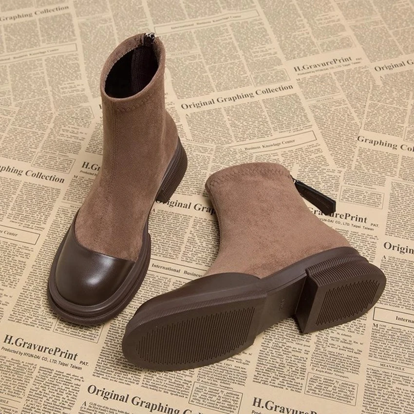 Chunky Chelsea Boots Ankle High Heels Boots Women Winter Shoes 2024 New Brand Platform Pumps Shoes Goth Motorcycle Snow Botas