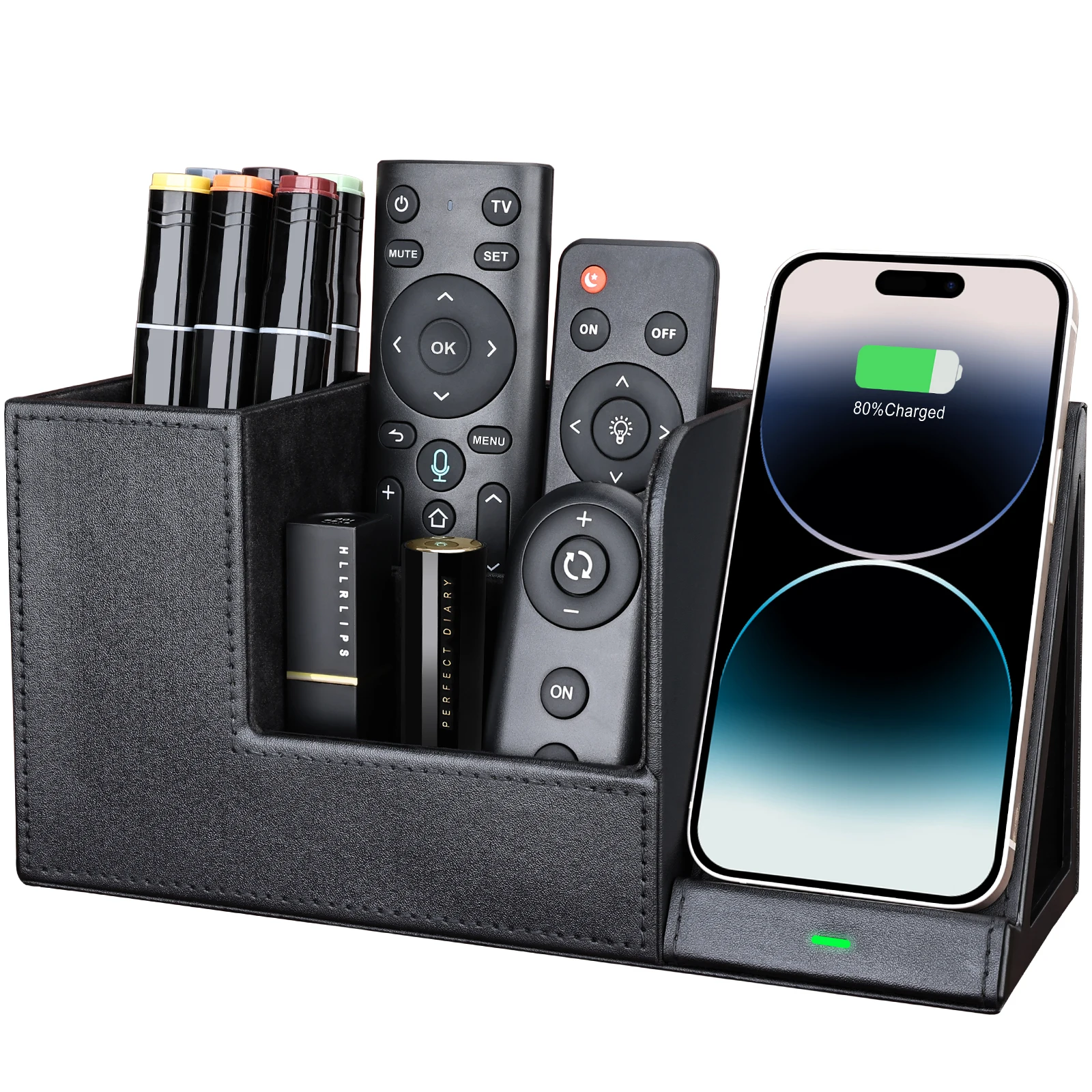 Desk Organizer Stationery Holder with Multiple 10W Fast Wireless Charger Station Charging Dock for iPHone/Samsung/Huawei/Xiaomi