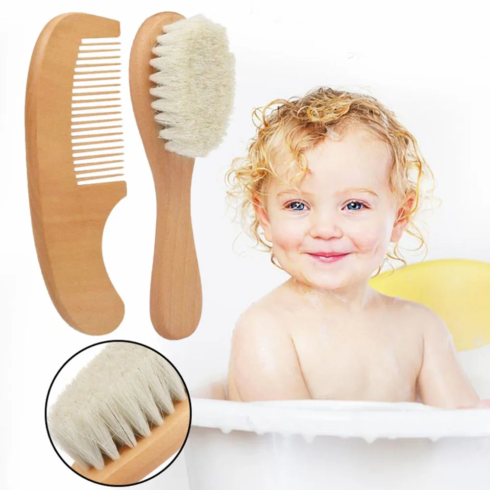 

2pcs/Set Soft Goat Bristles Hair Brush And Comb Wood Comb For Girls Hair Massage Bath Shower Mini Children Pocket Hair Brush