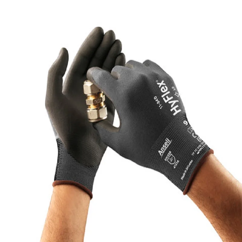 Ansell HYFLEX&reg; 11-840(1 pair) Black Fotix wear-resistant foam nitrile palm coating black nylon lining anti contact heat level 1 work gloves,nitrile gloves,protective gloves