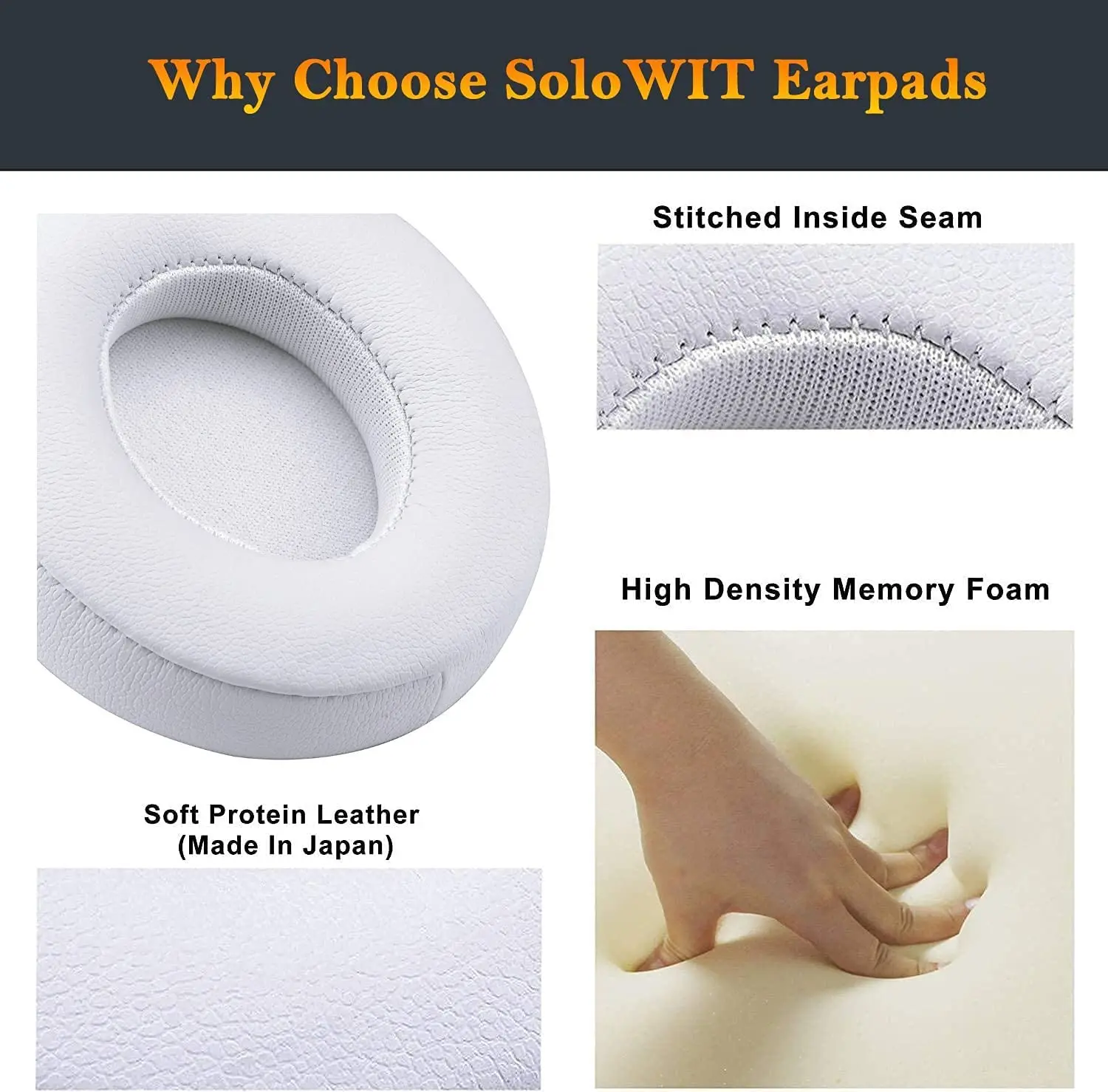 Earpads Cushions Replacement for Beats Solo 2 & Solo 3 Wireless On-Ear Headphones, Ear Pads with Soft Protein Leather