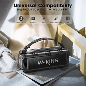 W-KING Bluetooth Speaker, 30W Portable Wireless Loud Speakers, IPX6 Waterproof Outdoor Speaker, 24H Playtime, EQ, AUX, TF Card 4