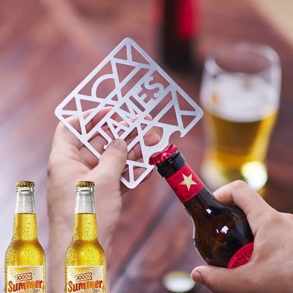 

Personalized Name Bottle Opener Custom Pub Logo Beer Bottle Opener Stainless Steel Coaster Hotel Nameplate Jewelry Never Fade