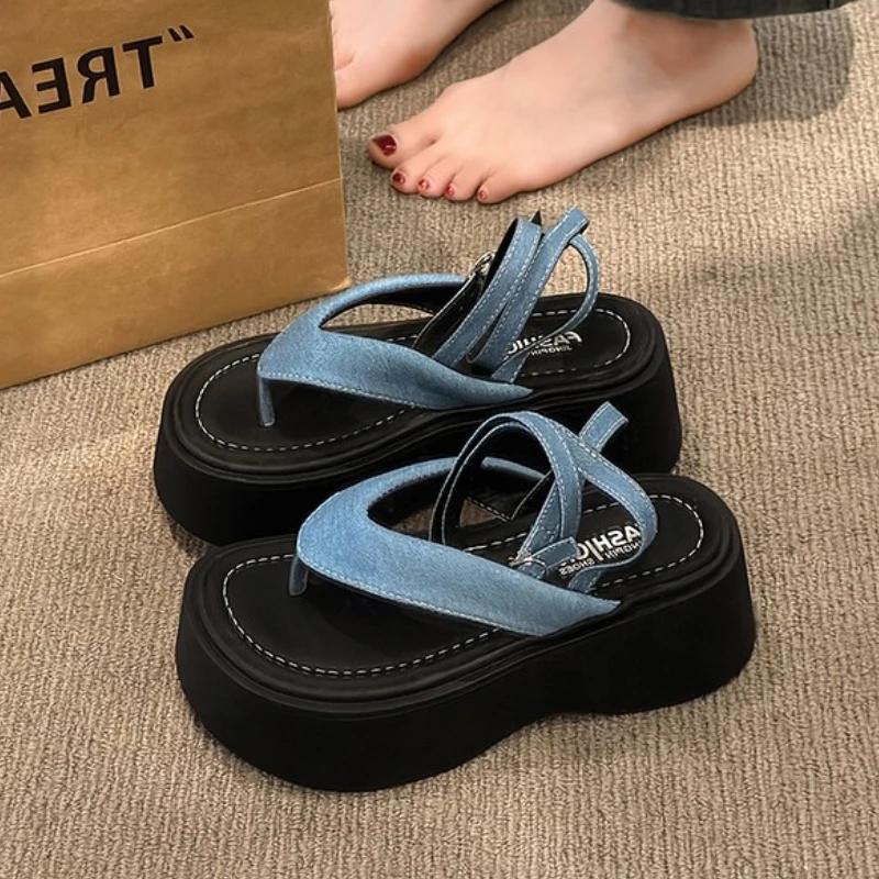 Women Heeled Sandals High Heels Clip Toe Shoes Platform Buckle Flip Flops Summer Fashion Pumps Slingback