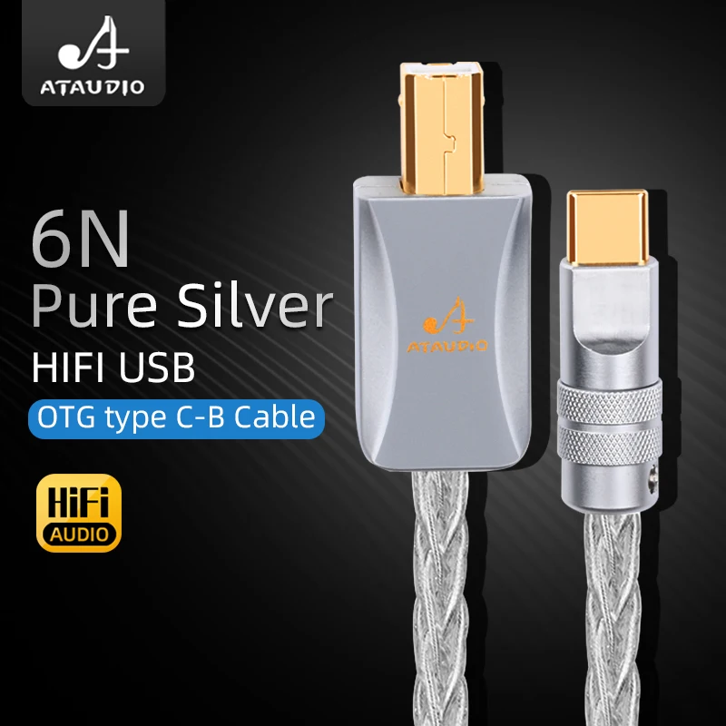 Alta fidelidade prata pura usb cabo de alto desempenho tipo c para tipo b otg dados cabo de áudio para celular e dac