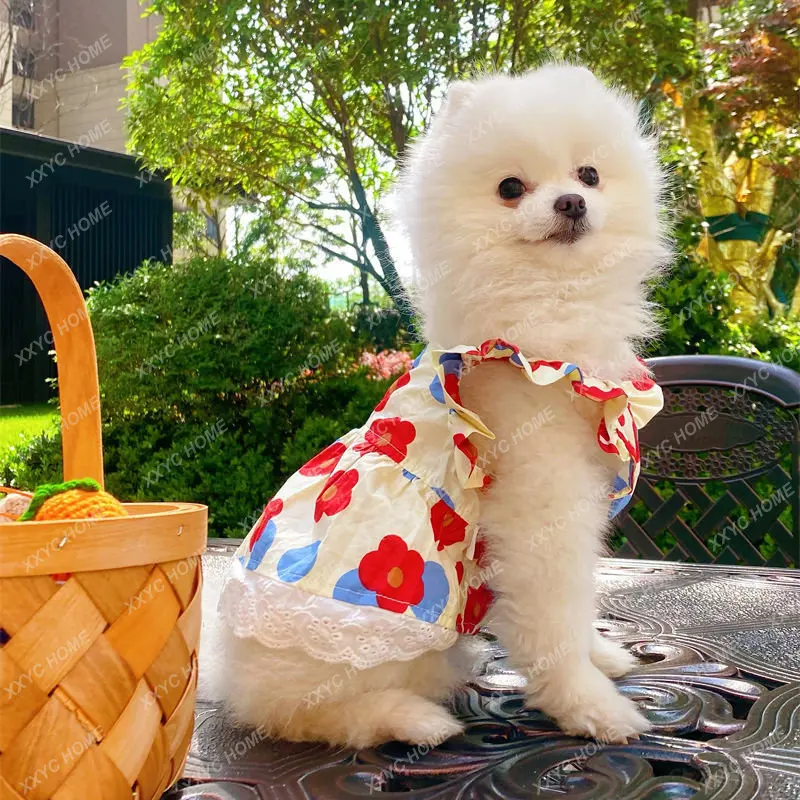 

Dog Clothes Summer Floral Skirt Summer Thin Comfortable Breathable Cute Fashion Princess Style Cup Puppy Puppy Pet