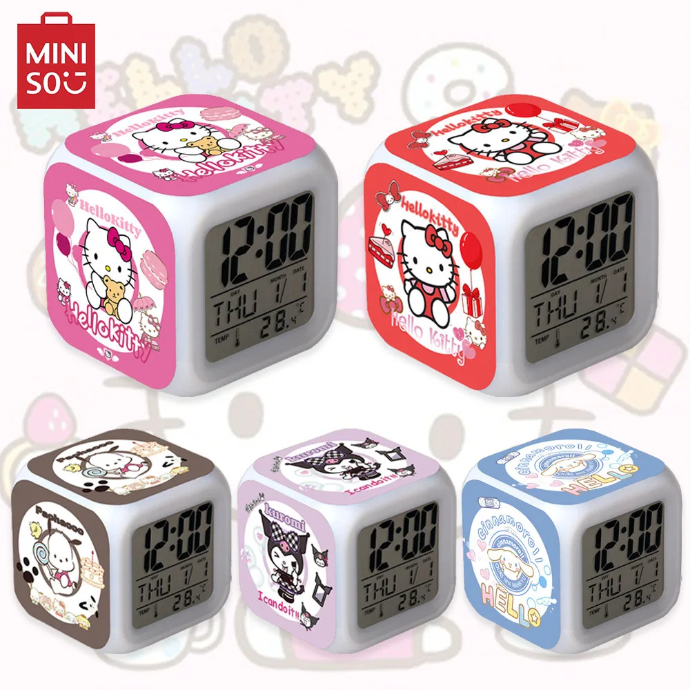 

Sanrio Hello Kitty Alarm Clock Anime Kuromi 7 Colors Changing LED Digital Night Light Kids Bedroom Desk Alarm Clocks Toy Gifts