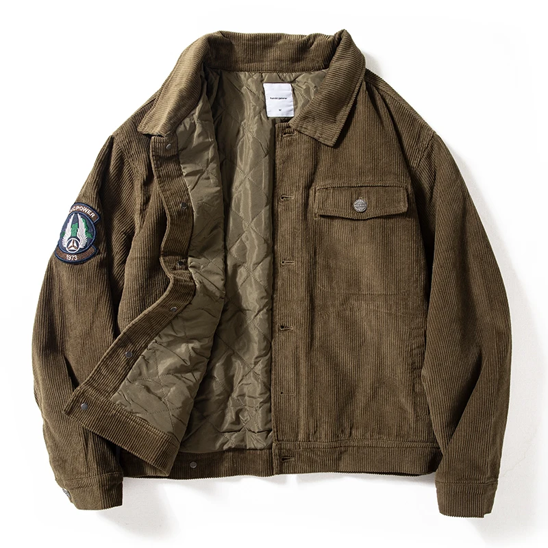 Retro Corduroy Clip Cotton Jacket Men Autumn Winter Thick Warm Coat