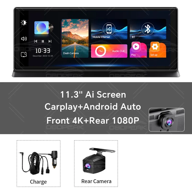 thumbnail image 1 of K2 Pro Carplay & Android Auto Dash Cam 11.3" Rearview Camera DVR 4K 2160P GPS Navigation Video Recorder Dashboard Reverse Image, 1 of 5