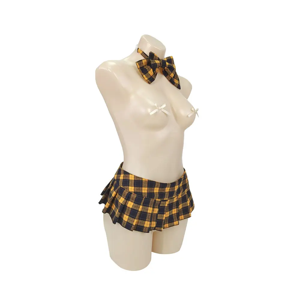 Pleated Plaid Micro Mini Skirt Women Schoolgirl Cosplay Lingerie