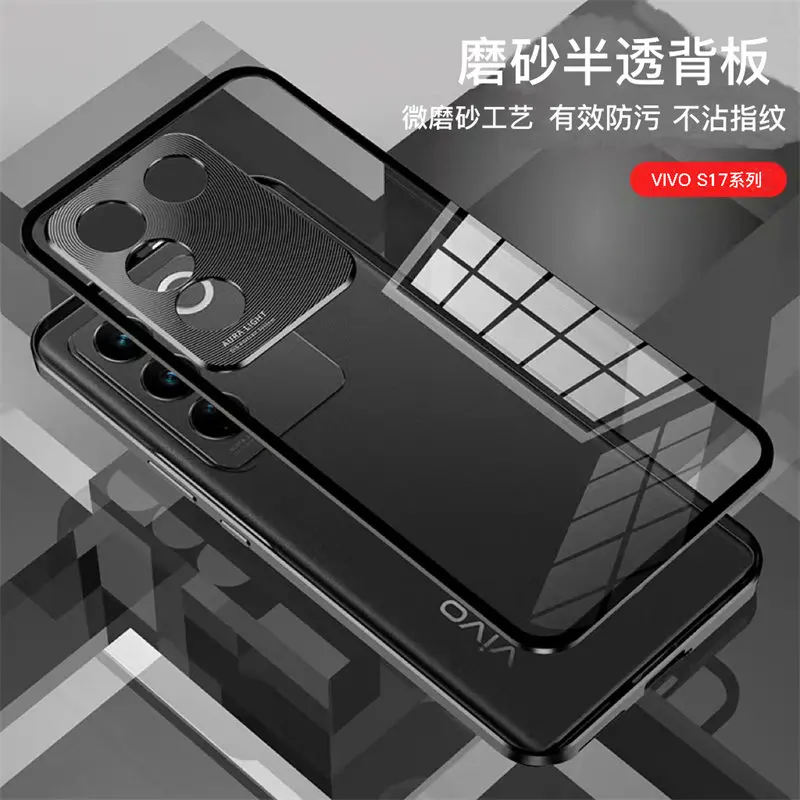 Vivo V29 5G V2250 Case Magnetic Metal Aluminum Bumper with Back Clear Hard Glass Cover Phone Case for Vivo V29 VivoV29 5G V2250