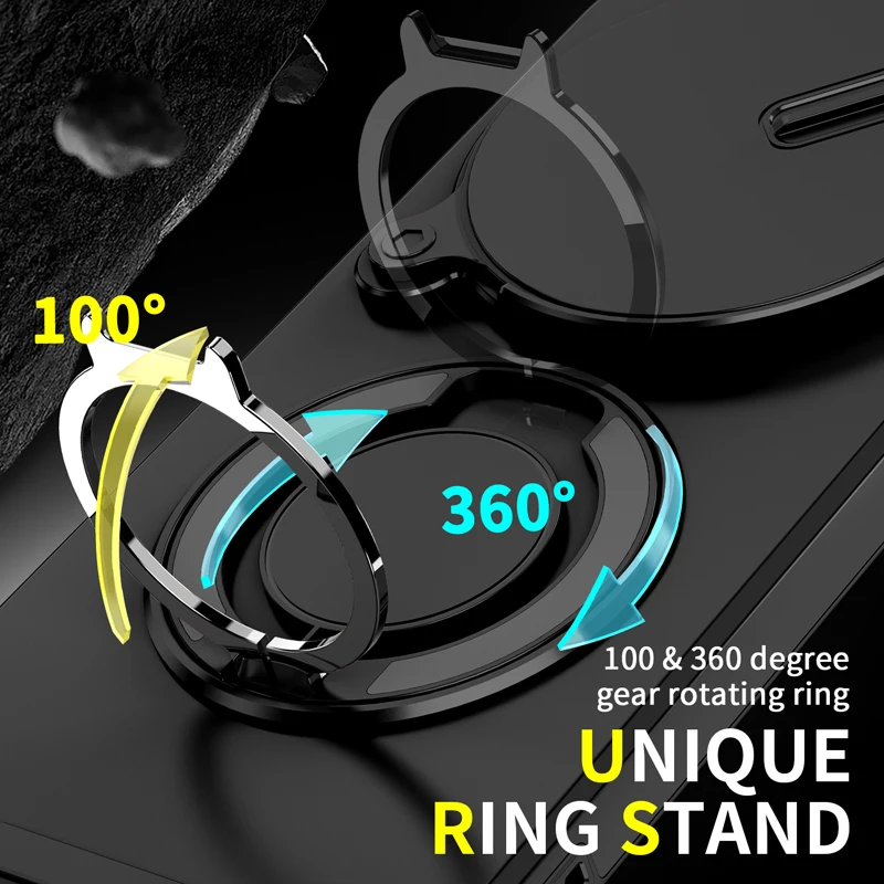 Magnetic Armor Shockproof Phone Case with Camera Protection and Ring Car Mount Stand